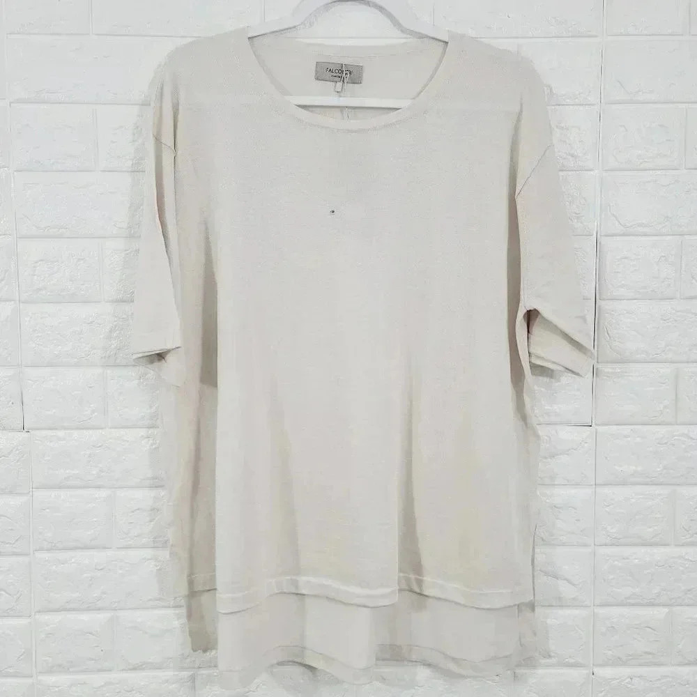 Falconeri Women's Crew Neck High-Low Top Blouse Short Sleeve White Size L